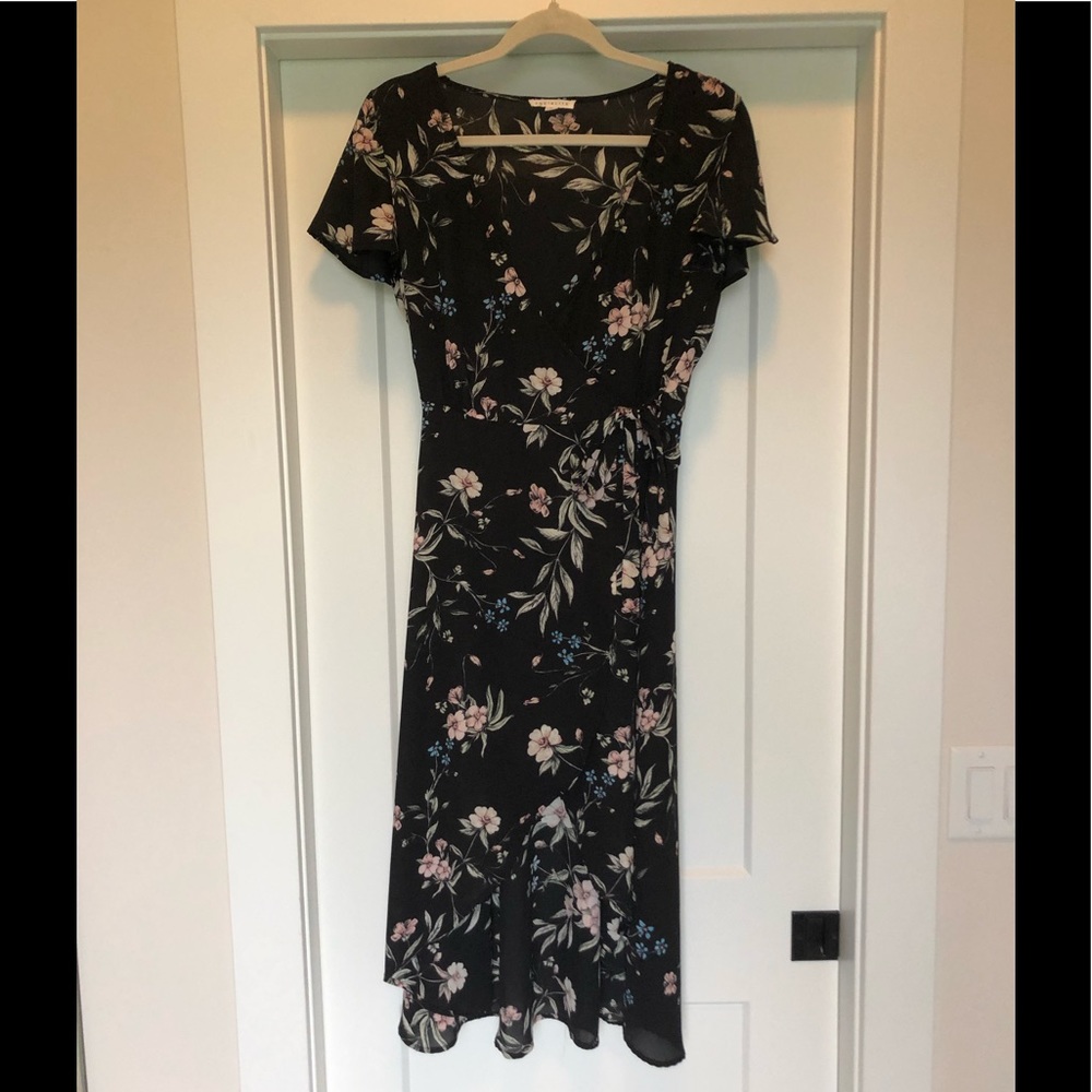 Black Floral Wrap Dress